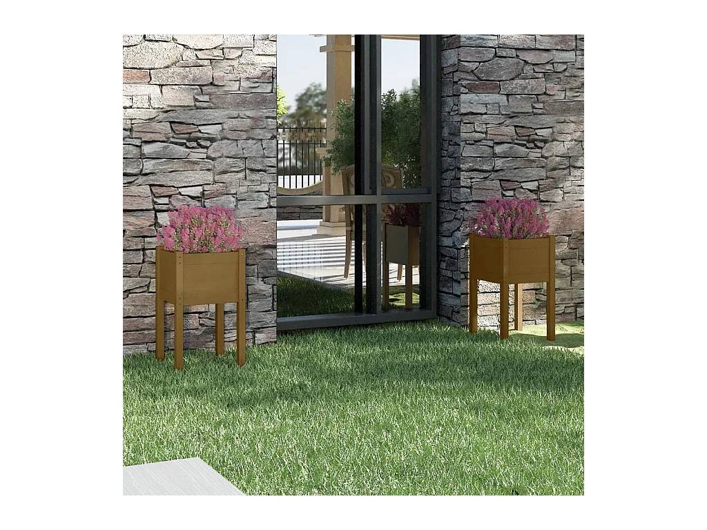 Jardinières 2 pcs Marron miel 40x40x70 Bois de pin massif