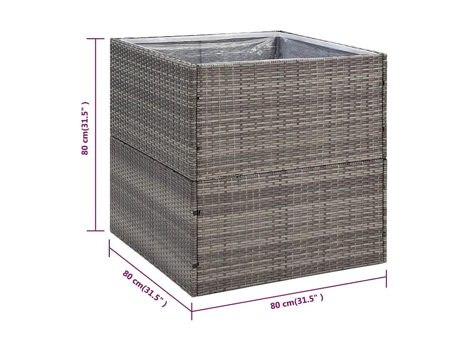 Jardinière Gris 80x80x80 Résine tressée