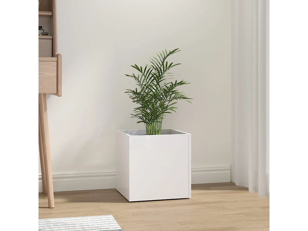 Jardinière Blanc brillant 40x40x40 Bois d'ingénierie