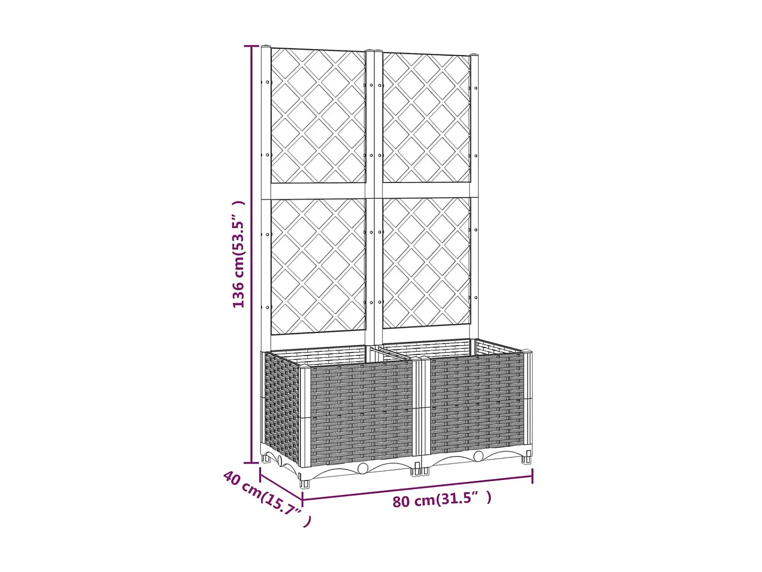Jardinière avec treillis Marron 80x40x136 PP