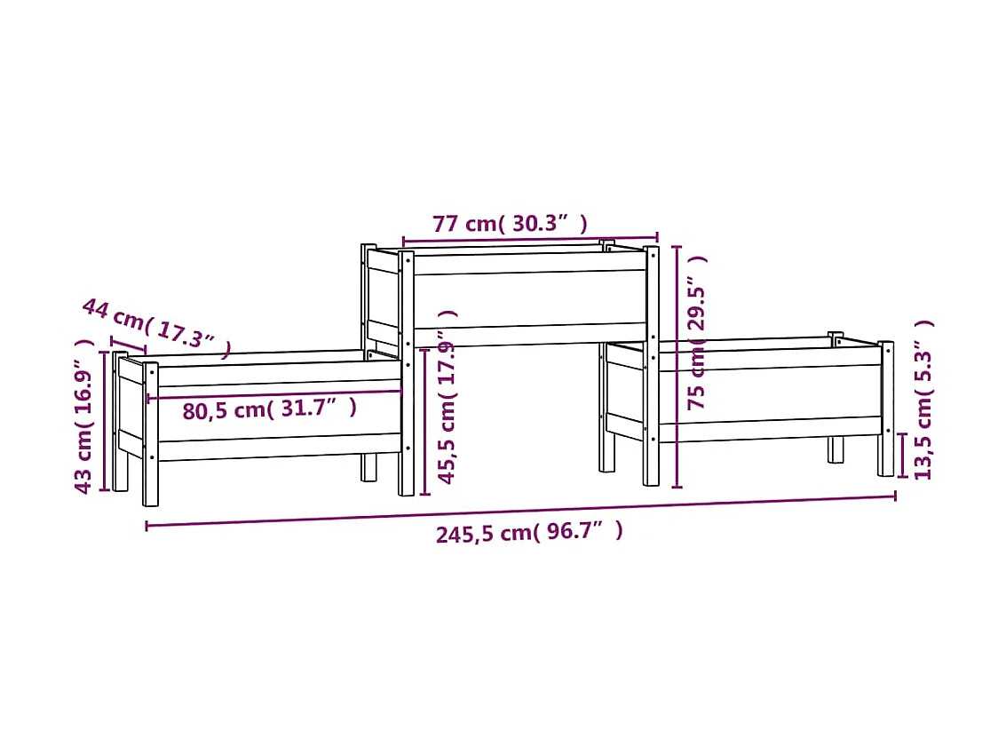 Jardinière Gris 245,5x44x75 Bois massif de pin