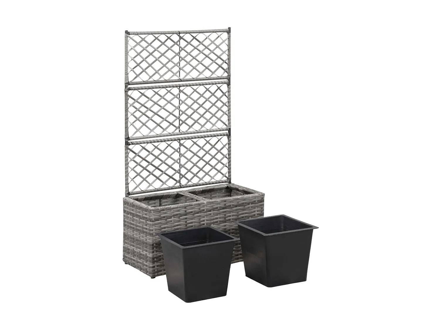 Jardinière en treillis 2 pots 58x30x107 Résine tressée Gris