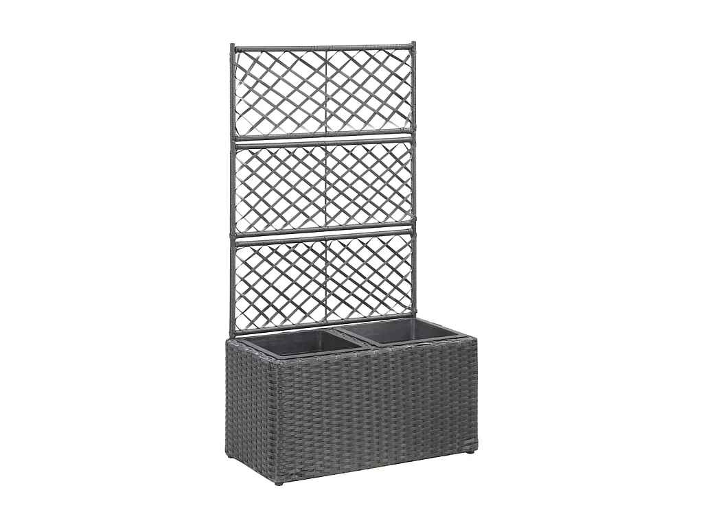 Jardinière treillis 2 pots 58x30x107 Résine tressée Marron