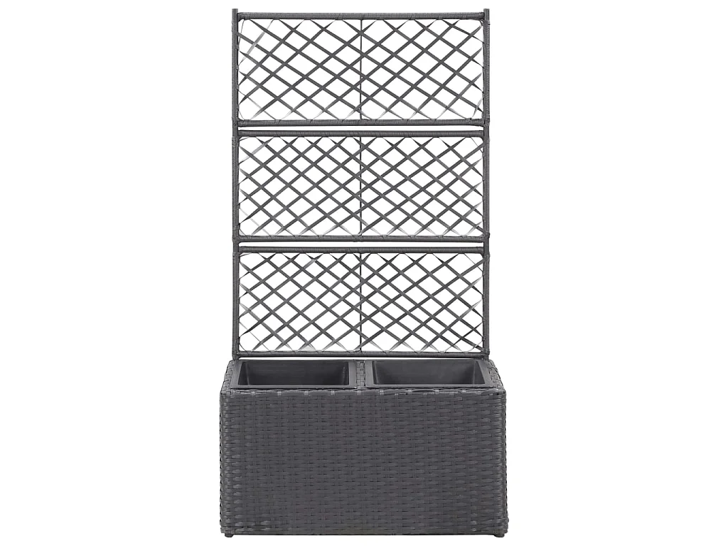 Jardinière treillis 2 pots 58x30x107 Résine tressée Marron