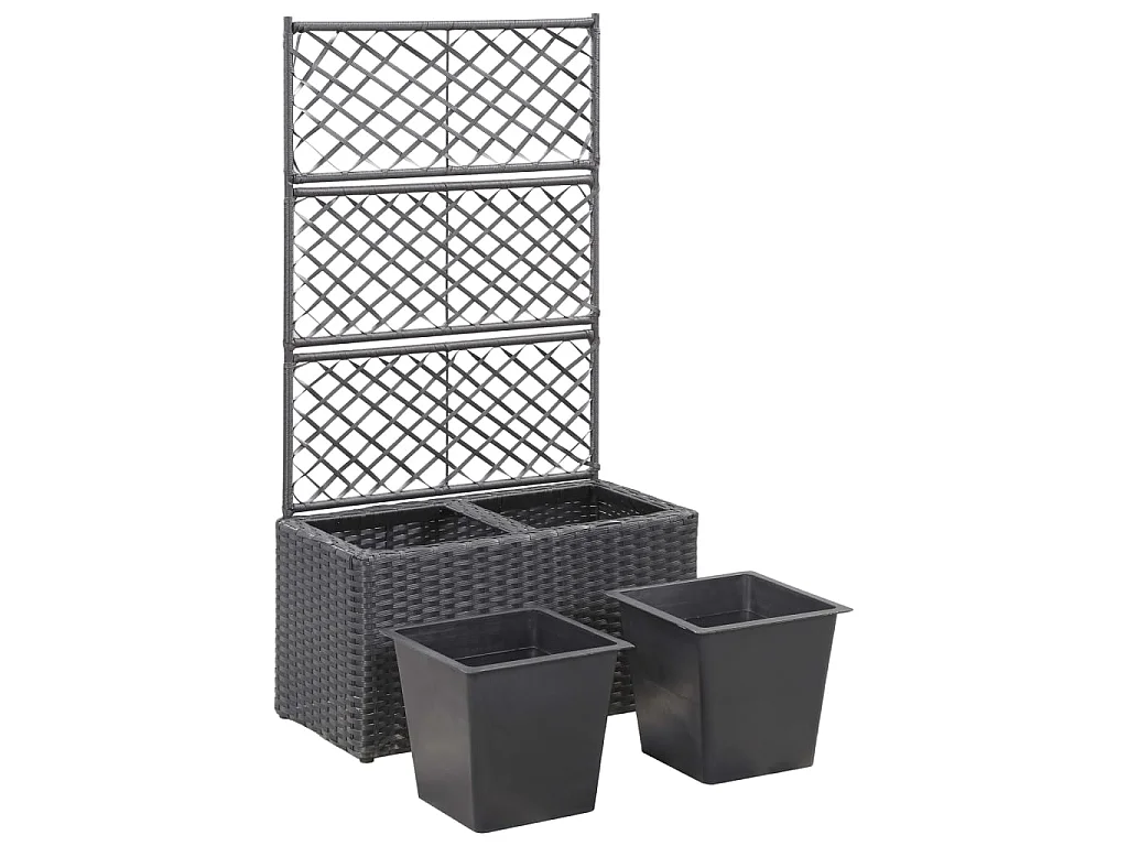 Jardinière treillis 2 pots 58x30x107 Résine tressée Marron