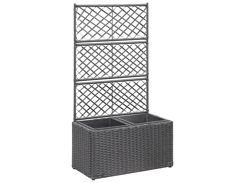 Jardinière treillis 2 pots 58x30x107 Résine tressée Marron