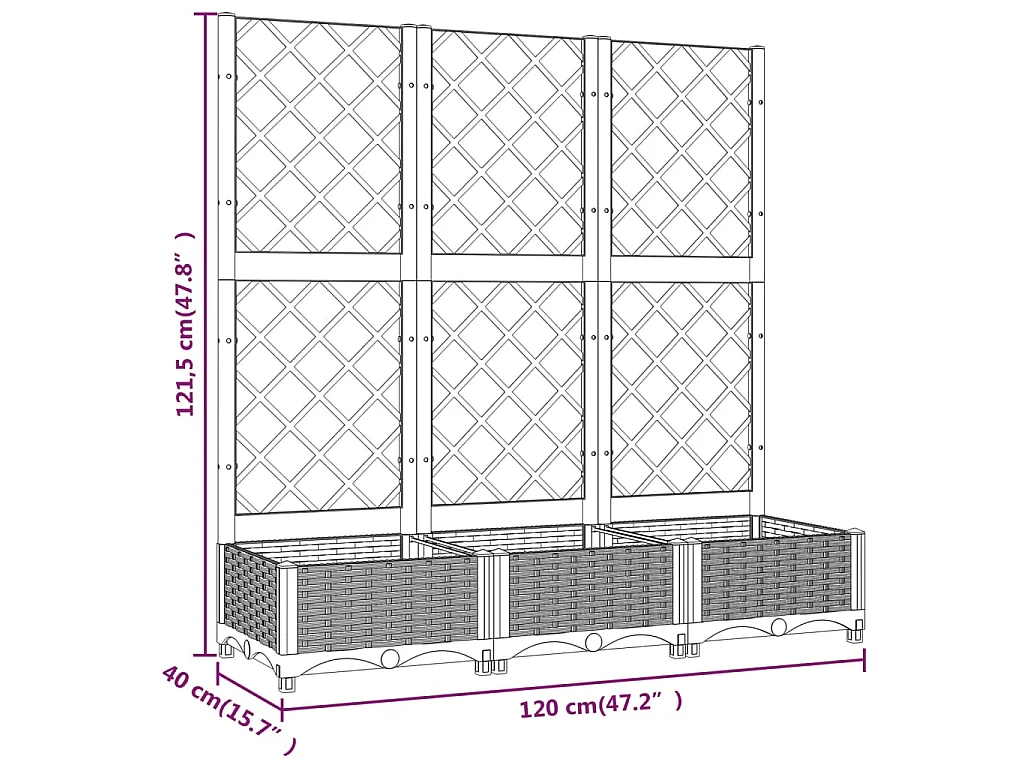 Jardinière avec treillis Gris foncé 120x40x121,5 PP