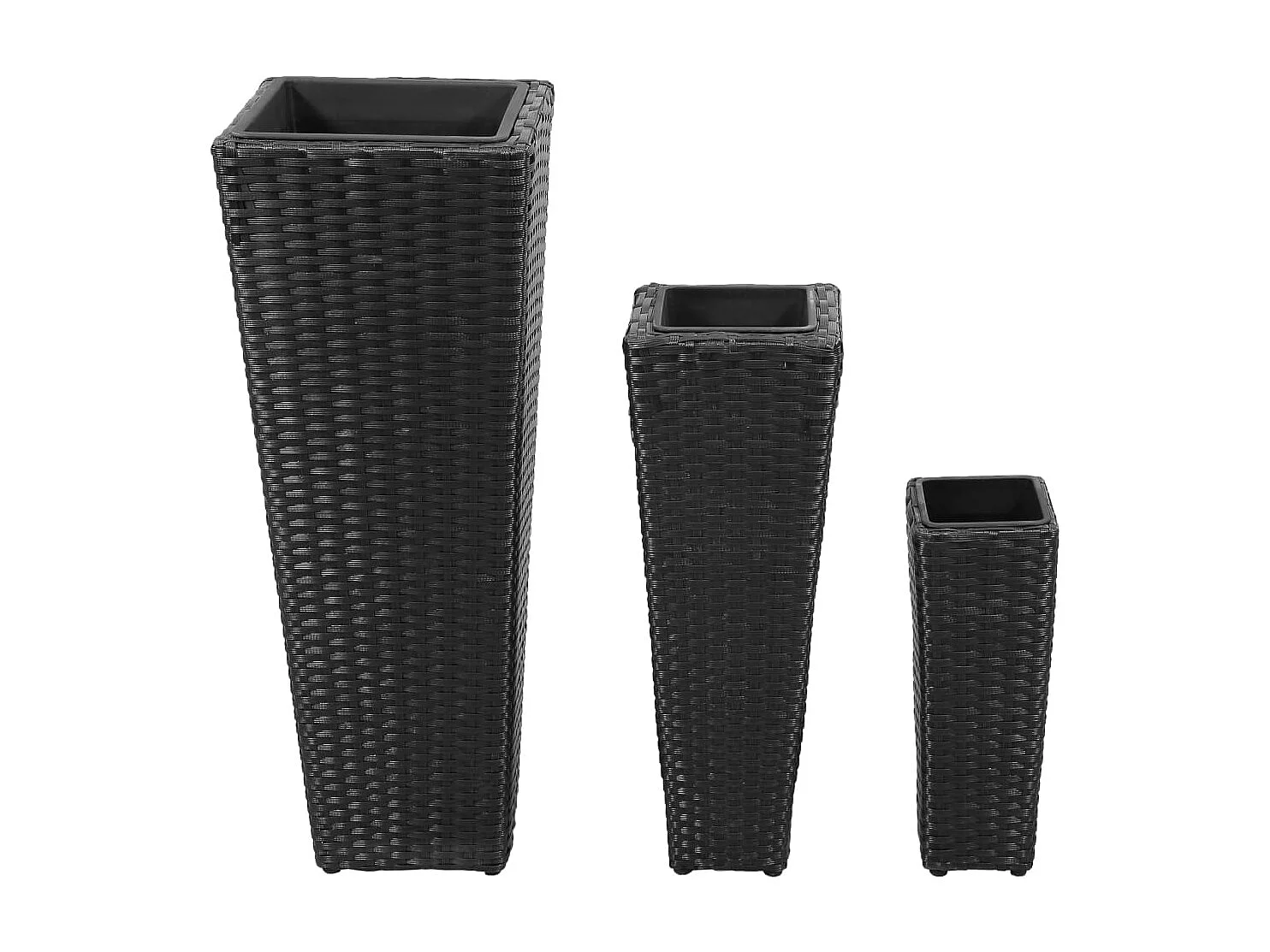 Jardinières 3 pcs Résine tressée Noir