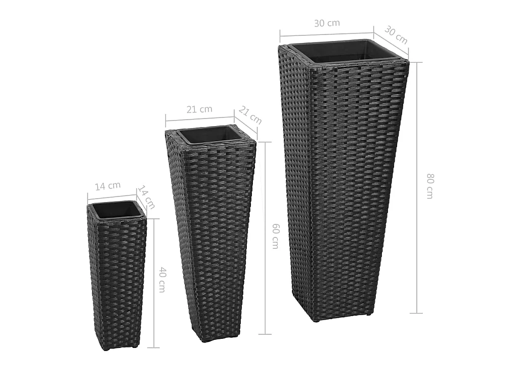 Jardinières 3 pcs Résine tressée Noir