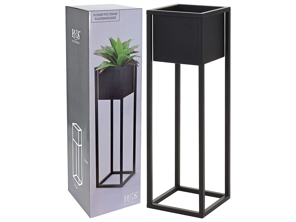 Bloempot op standaard 70 cm metaal zwart