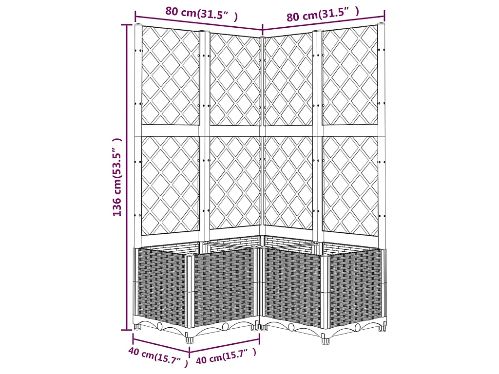 Jardinière avec treillis Gris foncé 80x80x136 PP