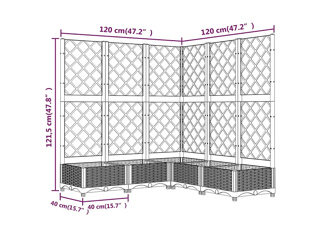 Jardinière avec treillis Gris foncé 120x120x121,5 PP