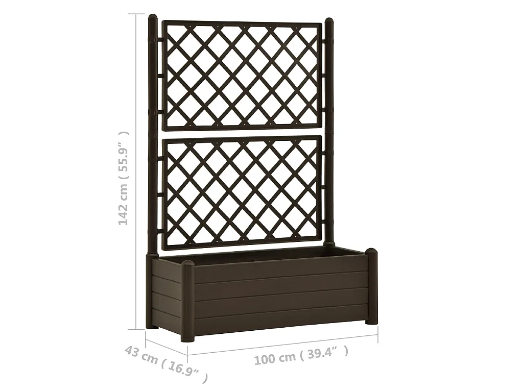 Jardinière avec treillis 100x43x142 PP Moka