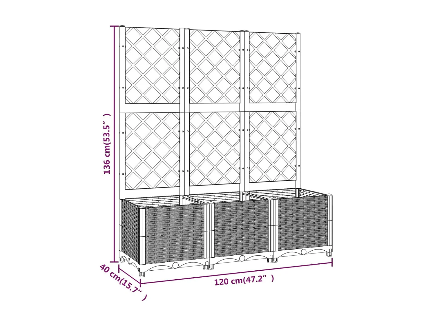 Jardinière avec treillis Gris foncé 120x40x136 PP