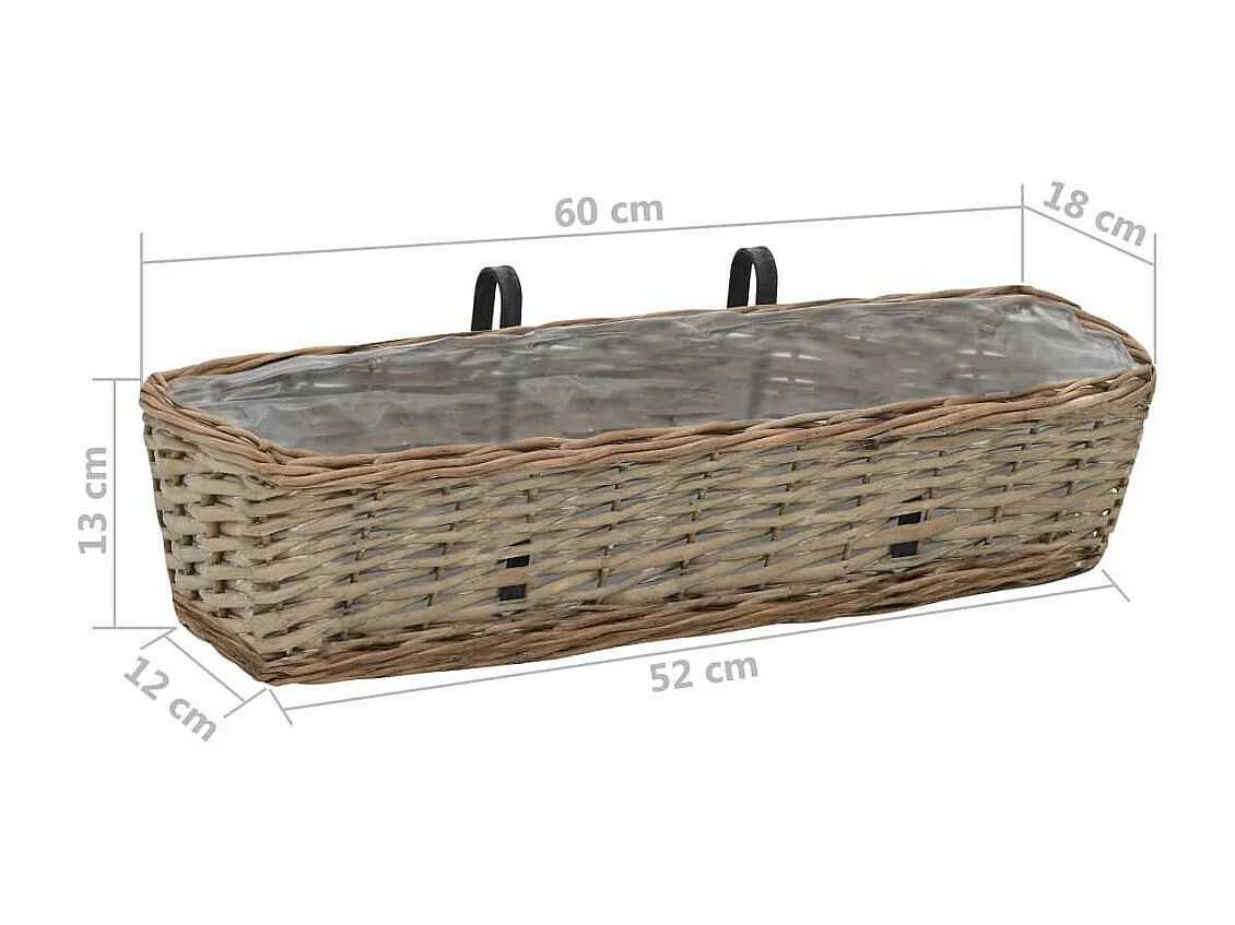 Jardinière de balcon 2 pcs Osier avec doublure en PE 60cm