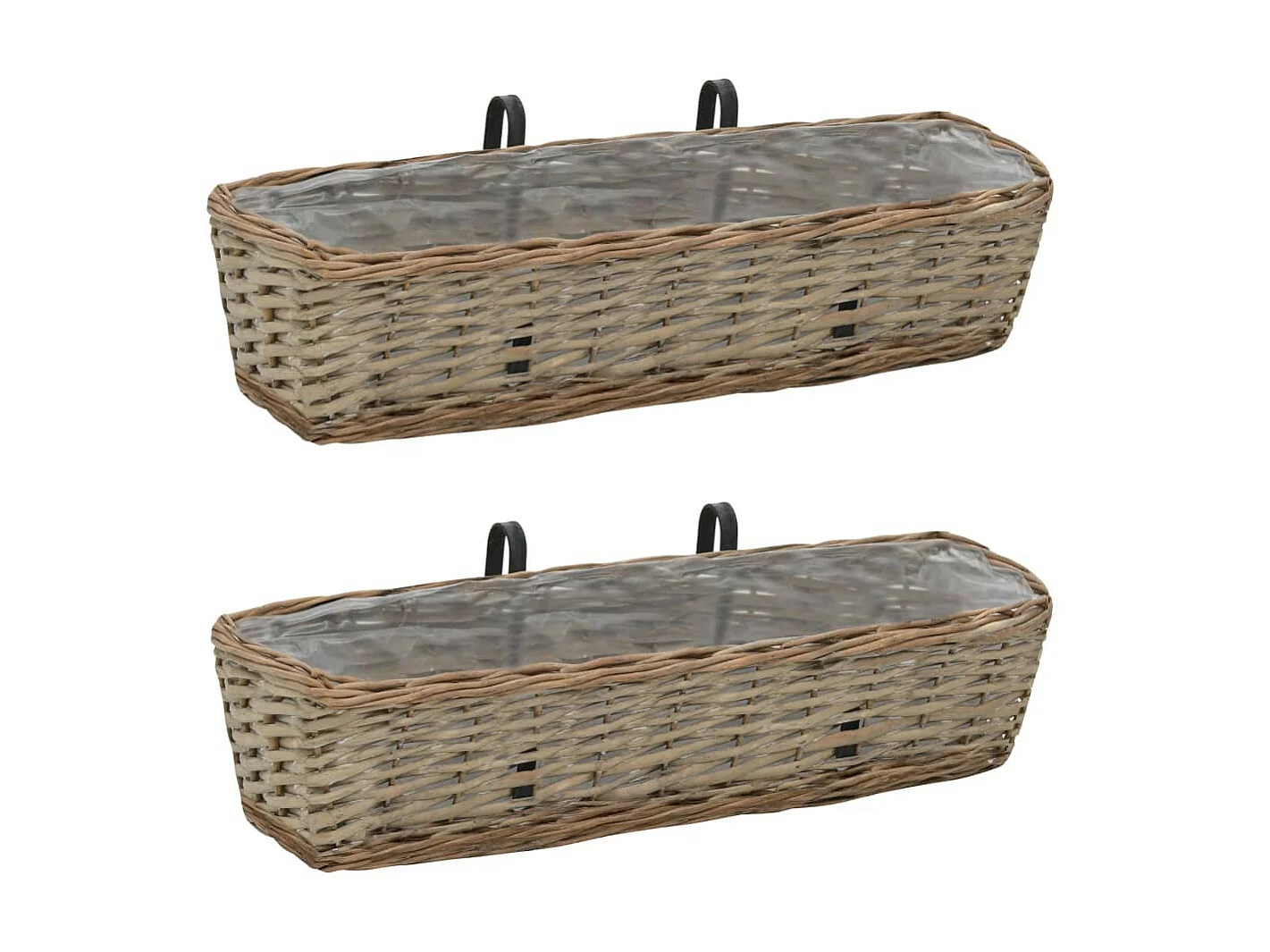 Jardinière de balcon 2 pcs Osier avec doublure en PE 60cm