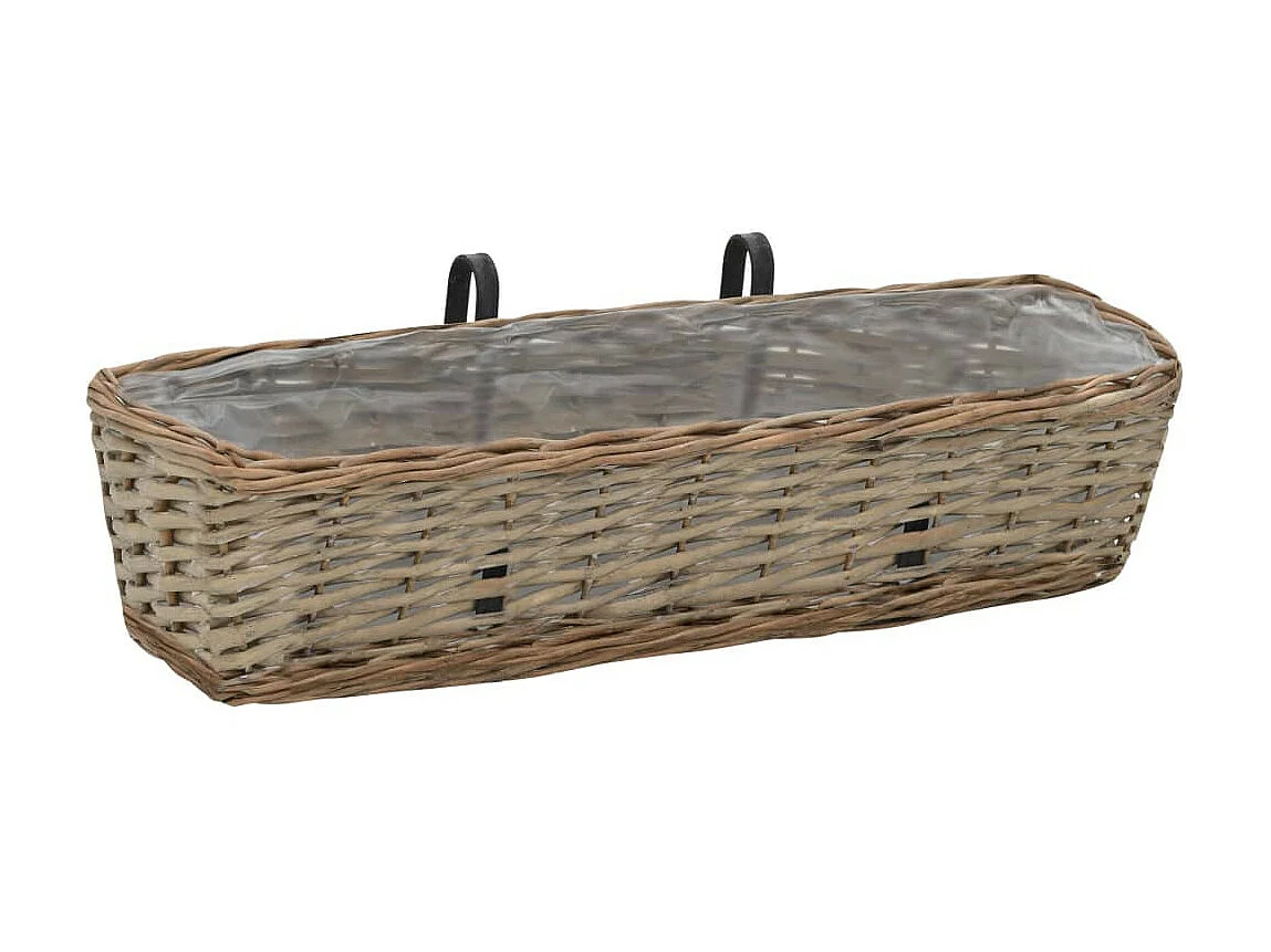 Jardinière de balcon 2 pcs Osier avec doublure en PE 60cm