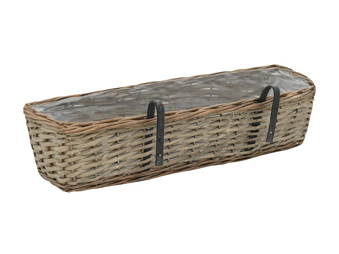 Jardinière de balcon 2 pcs Osier avec doublure en PE 60cm