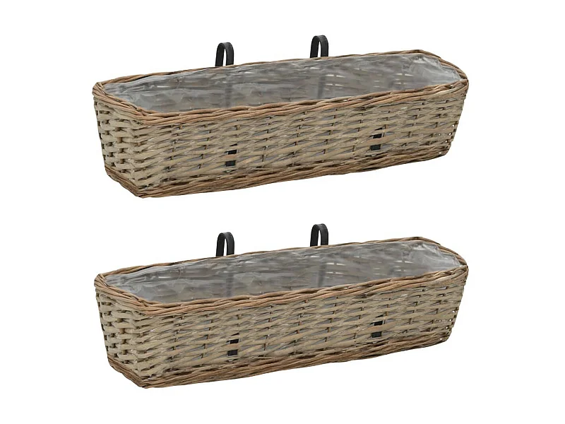 Jardinière de balcon 2 pcs Osier avec doublure en PE 60cm