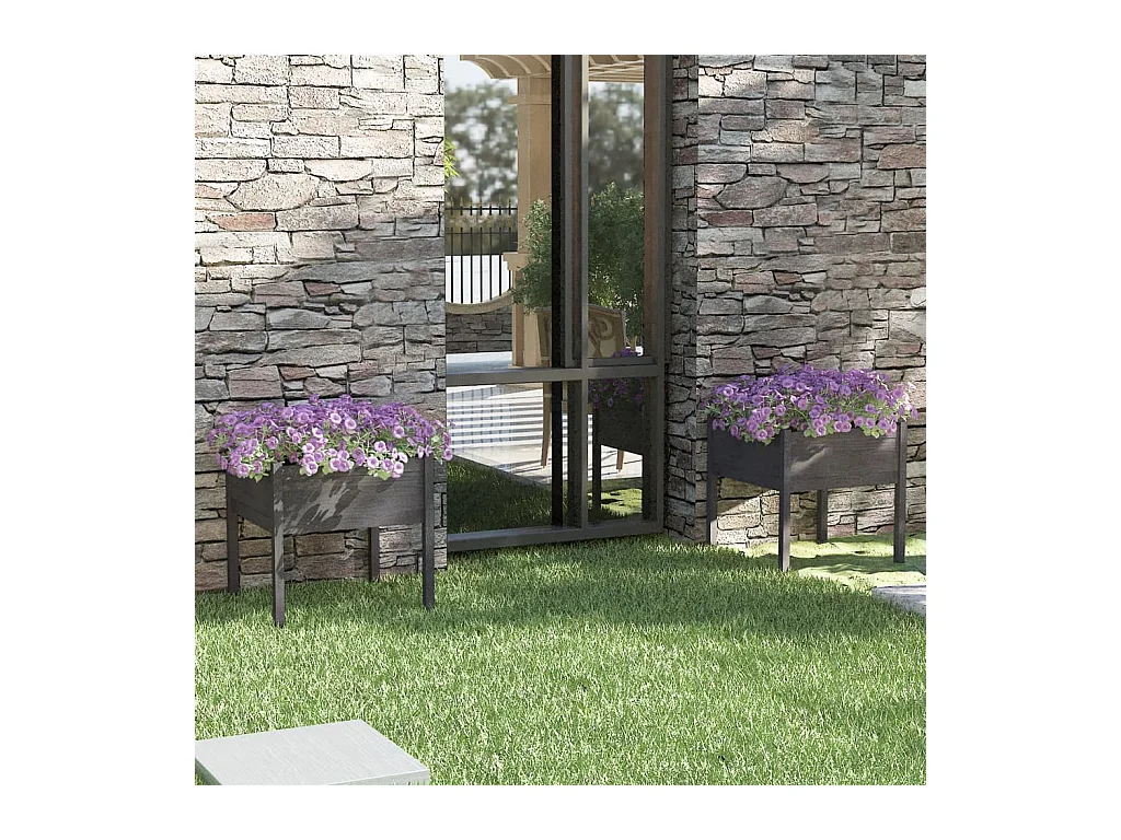 Jardinières 2 pcs Gris 70x70x70 Bois de pin massif
