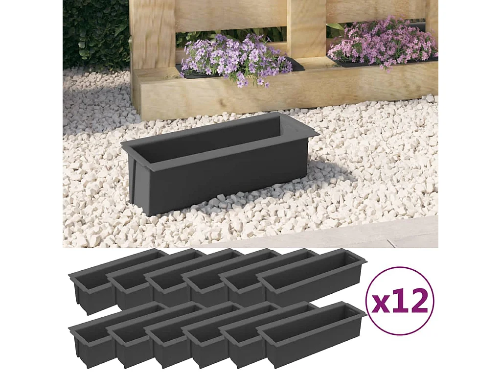Boîtes à fleurs pour palettes euro 12 pcs Gris 36x13,5x9,5 PP