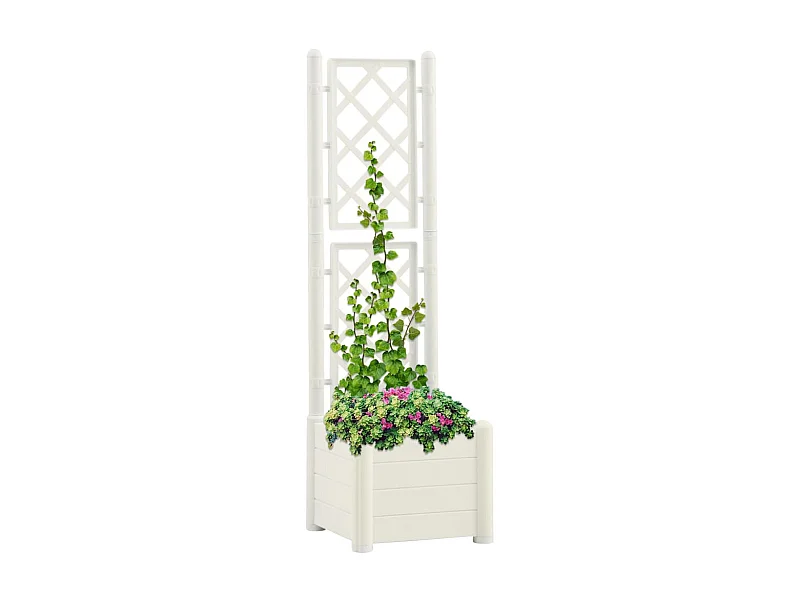 Jardinière avec treillis 43x43x142 PP Blanc