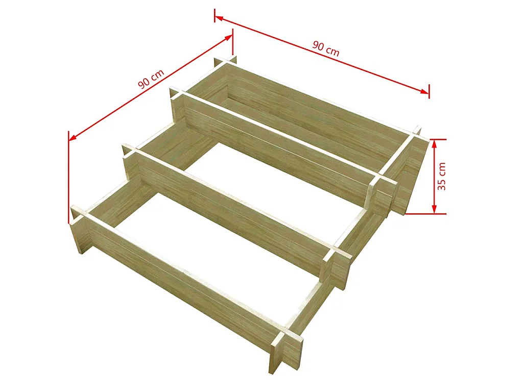 Jardinière à 3 niveaux 90 x 90x35 Bois imprégné