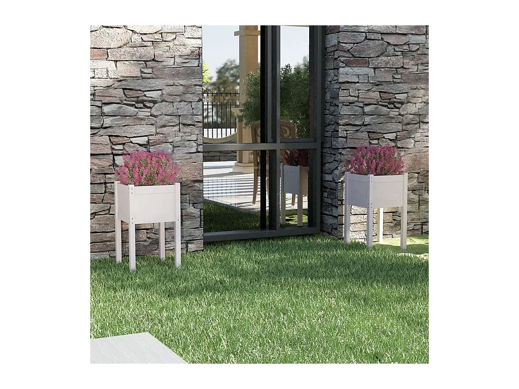 Jardinières d'extérieur 2 pcs Blanc 40x40x70 Bois de pin