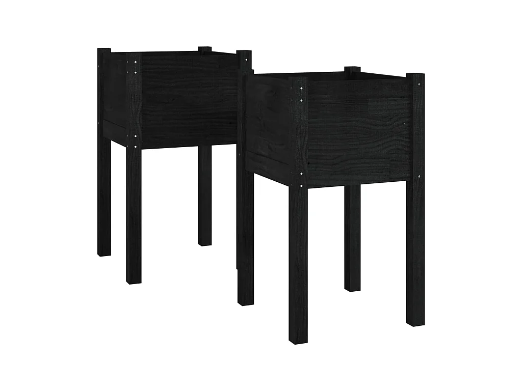 Jardinières d'extérieur 2pcs Noir 40x40x70 Bois de pin massif