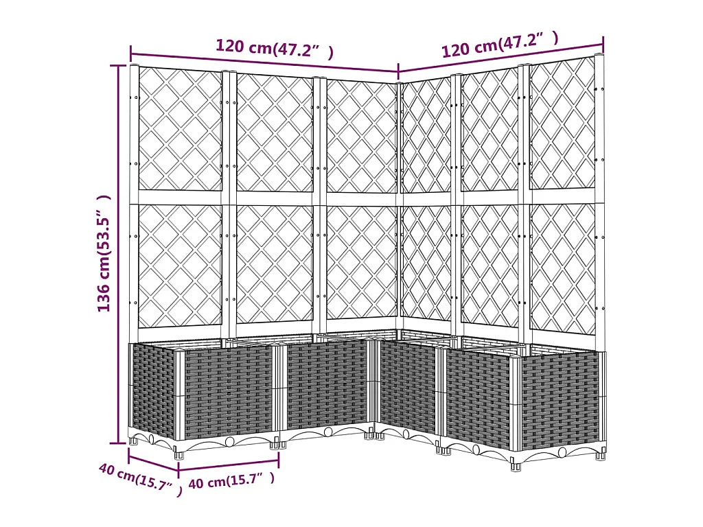 Jardinière avec treillis Gris foncé 120x120x136 PP