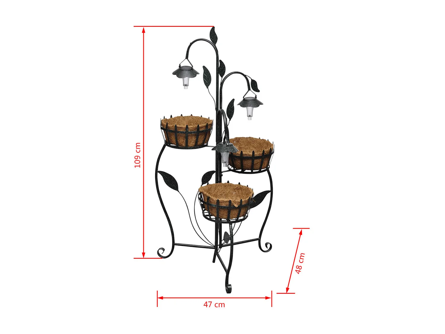 Panier à fleurs suspendu en fibre de coco avec LED solaire