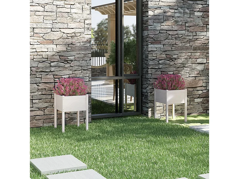 Jardinières 2 pcs Blanc 50x50x70 Bois de pin massif