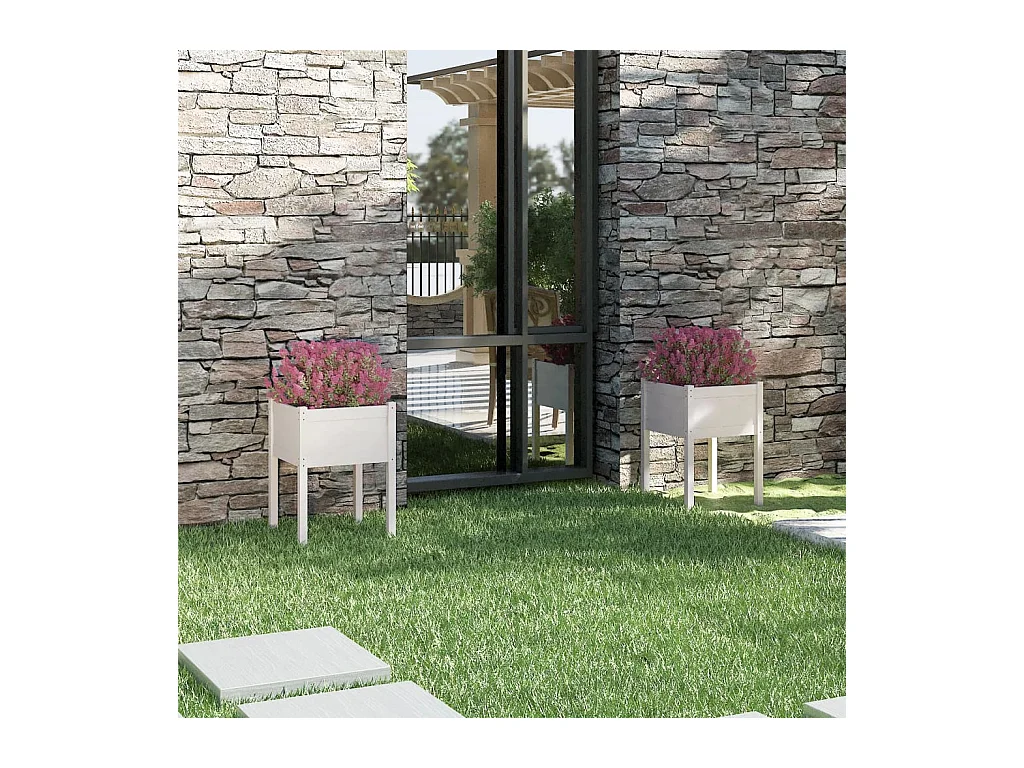 Jardinières 2 pcs Blanc 50x50x70 Bois de pin massif