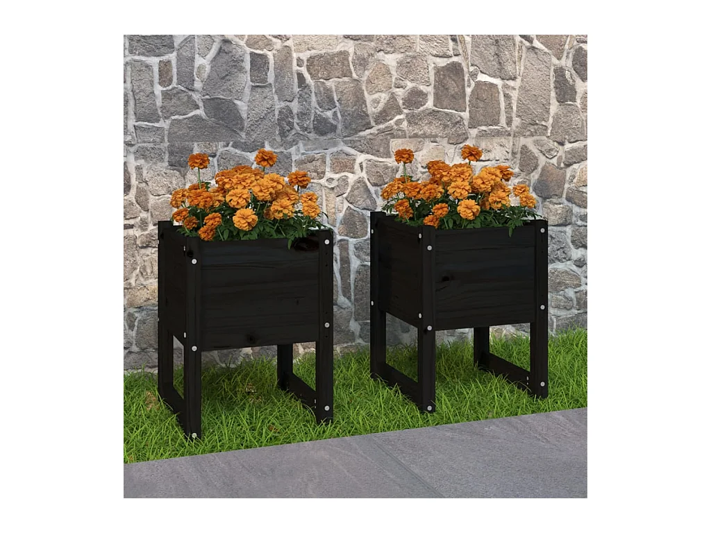 Jardinières 2 pcs Noir 40x40x52,5 Bois massif de pin