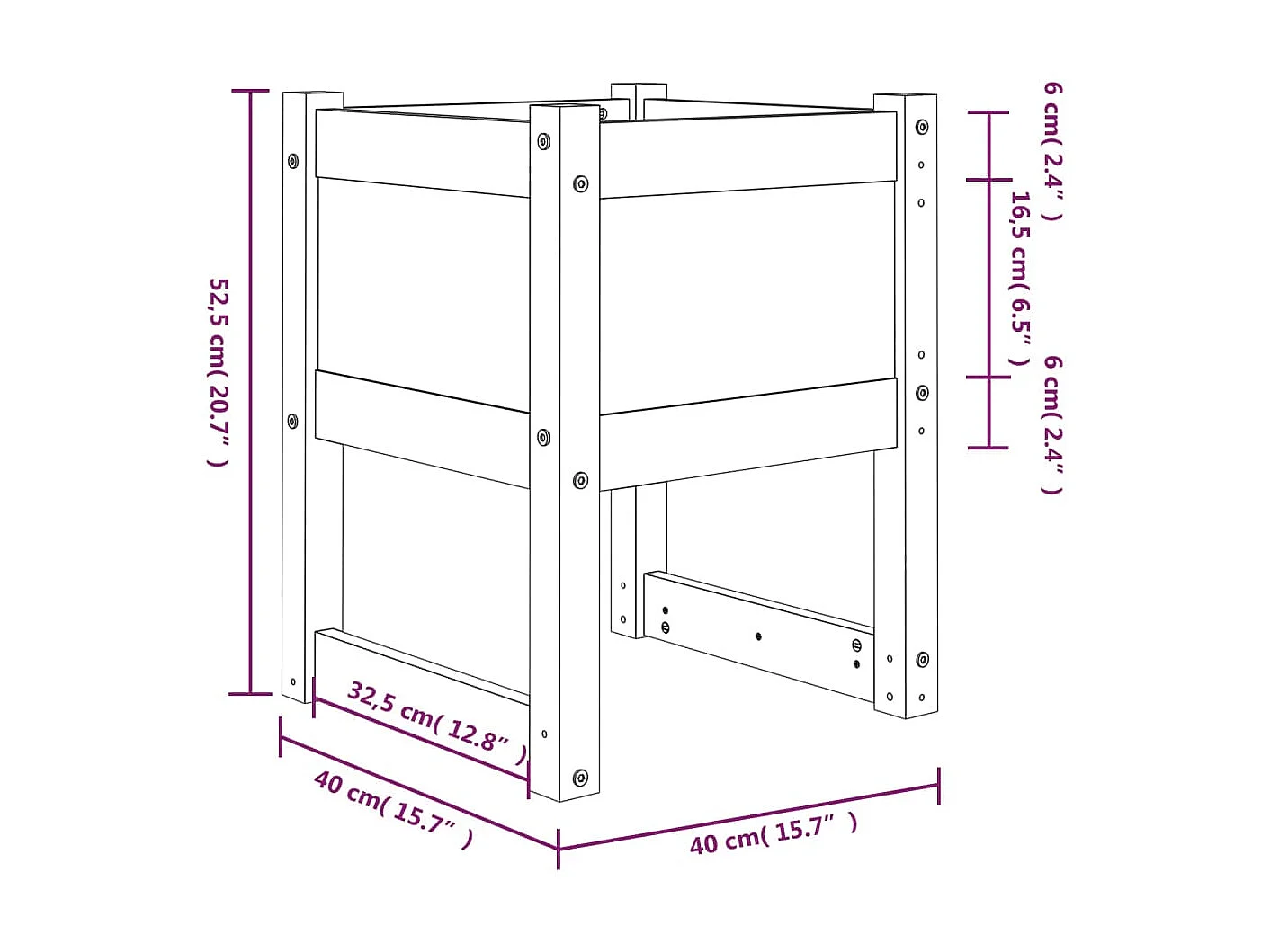 Jardinières 2 pcs Noir 40x40x52,5 Bois massif de pin