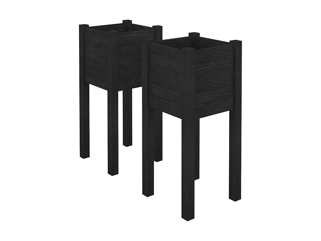 Jardinières d'extérieur 2 pcs Noir 31x31x70 Bois de pin