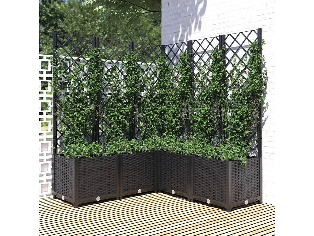 Jardinière avec treillis Noir 120x120x136 PP