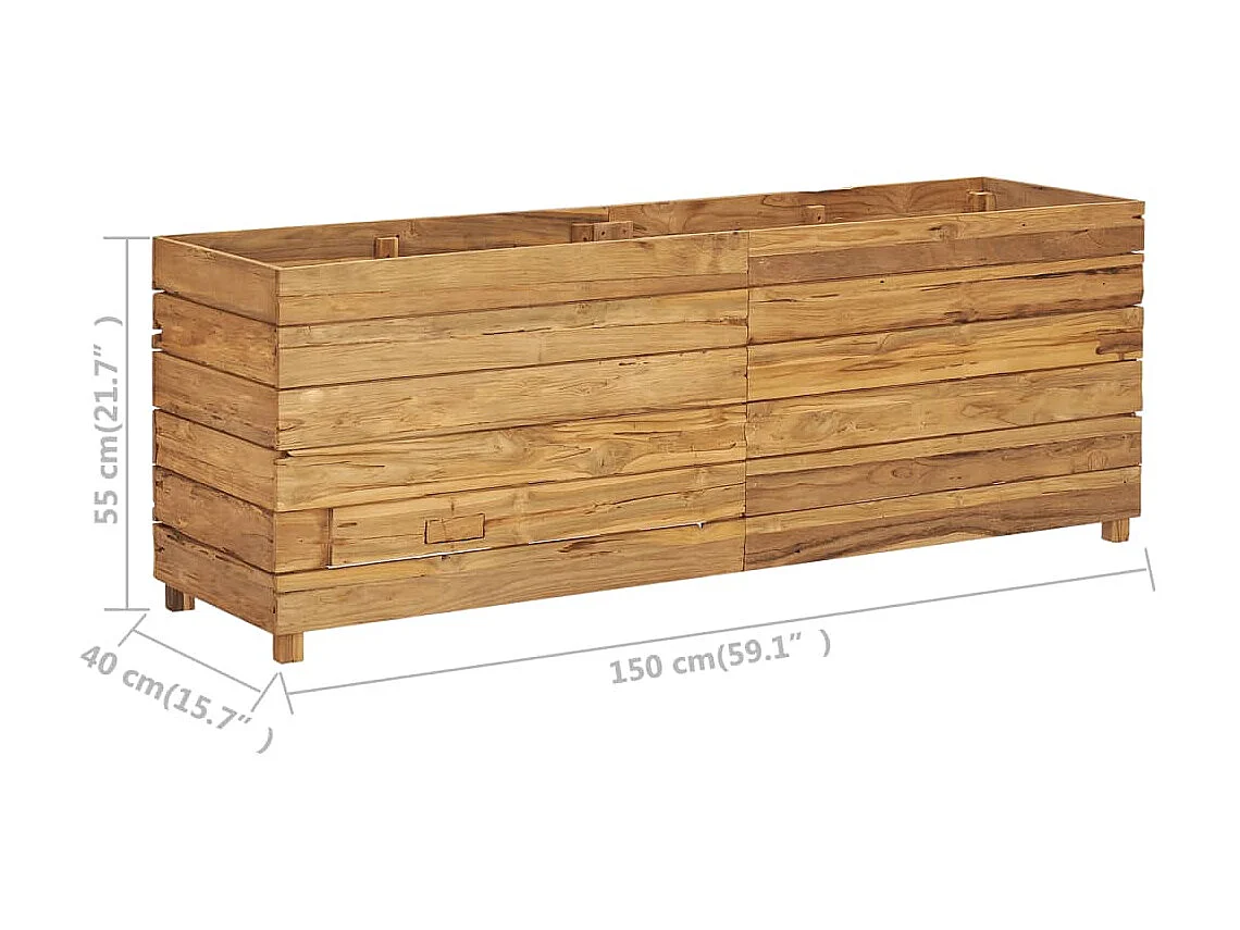 Jardinière 150x40x55 Bois de teck recyclé et acier