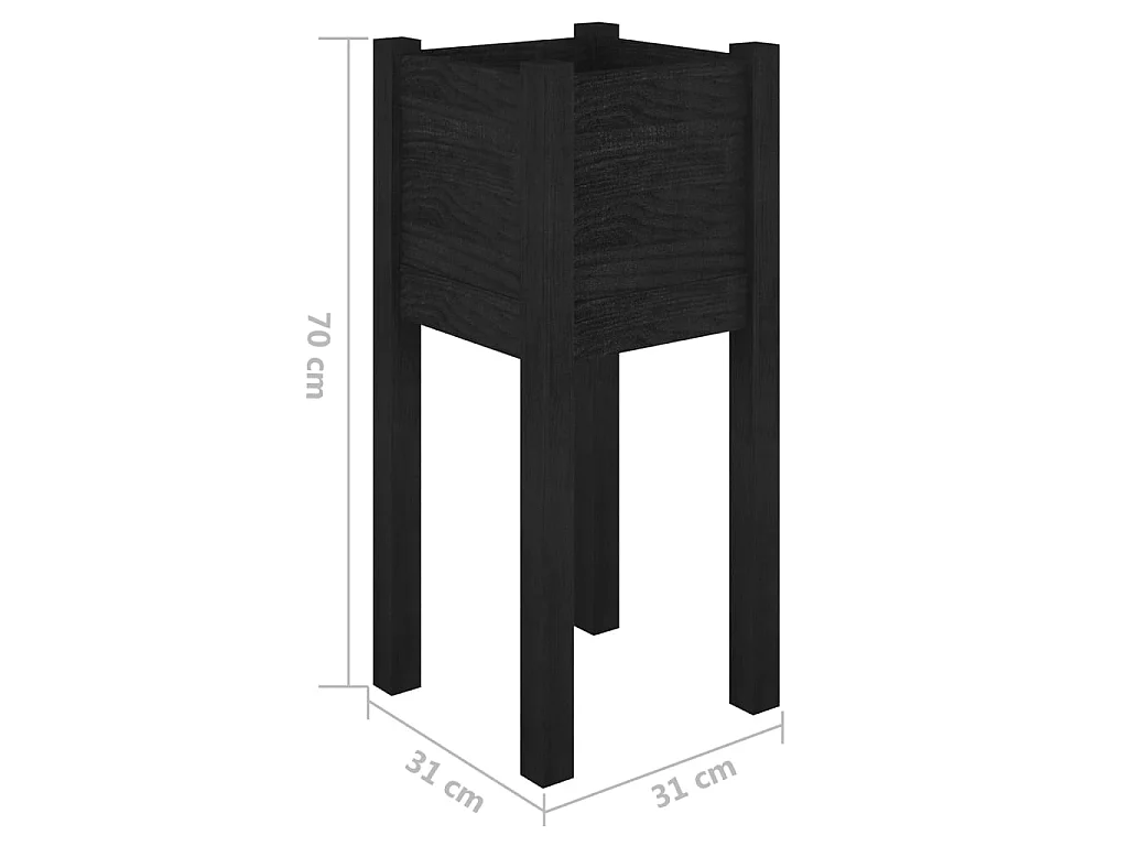 Jardinière d'extérieur Noir 31x31x70 Bois de pin massif