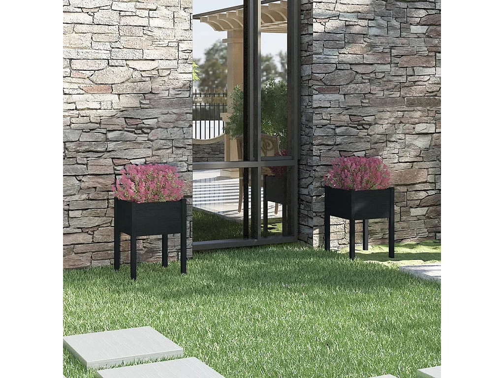 Jardinières 2 pcs Noir 50x50x70 Bois de pin massif