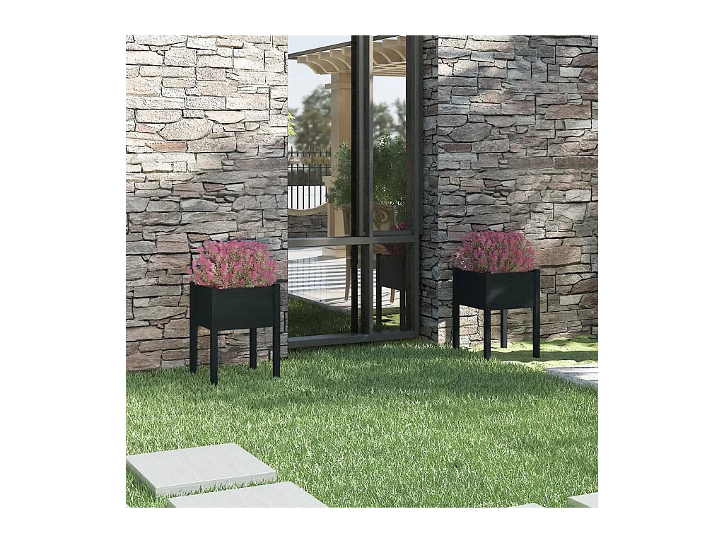 Jardinières 2 pcs Noir 50x50x70 Bois de pin massif