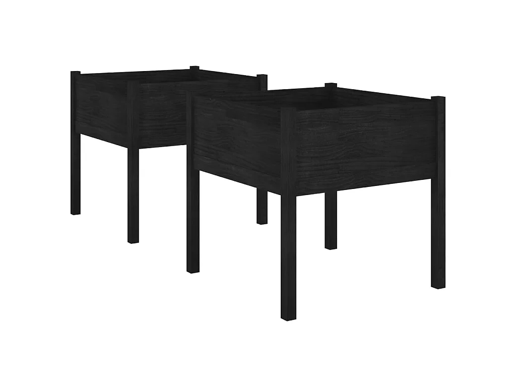 Jardinières 2 pcs Noir 70x70x70 Bois de pin massif