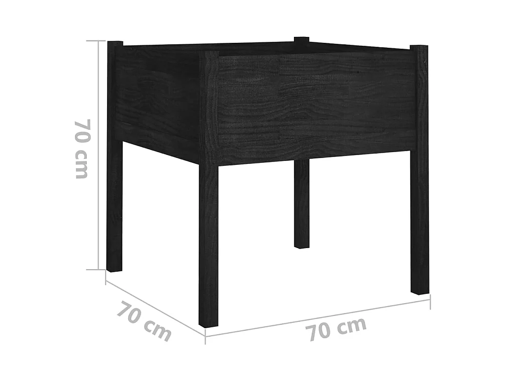 Jardinières 2 pcs Noir 70x70x70 Bois de pin massif