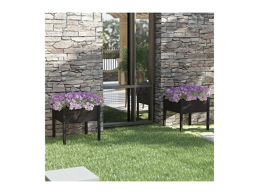 Jardinières 2 pcs Noir 70x70x70 Bois de pin massif