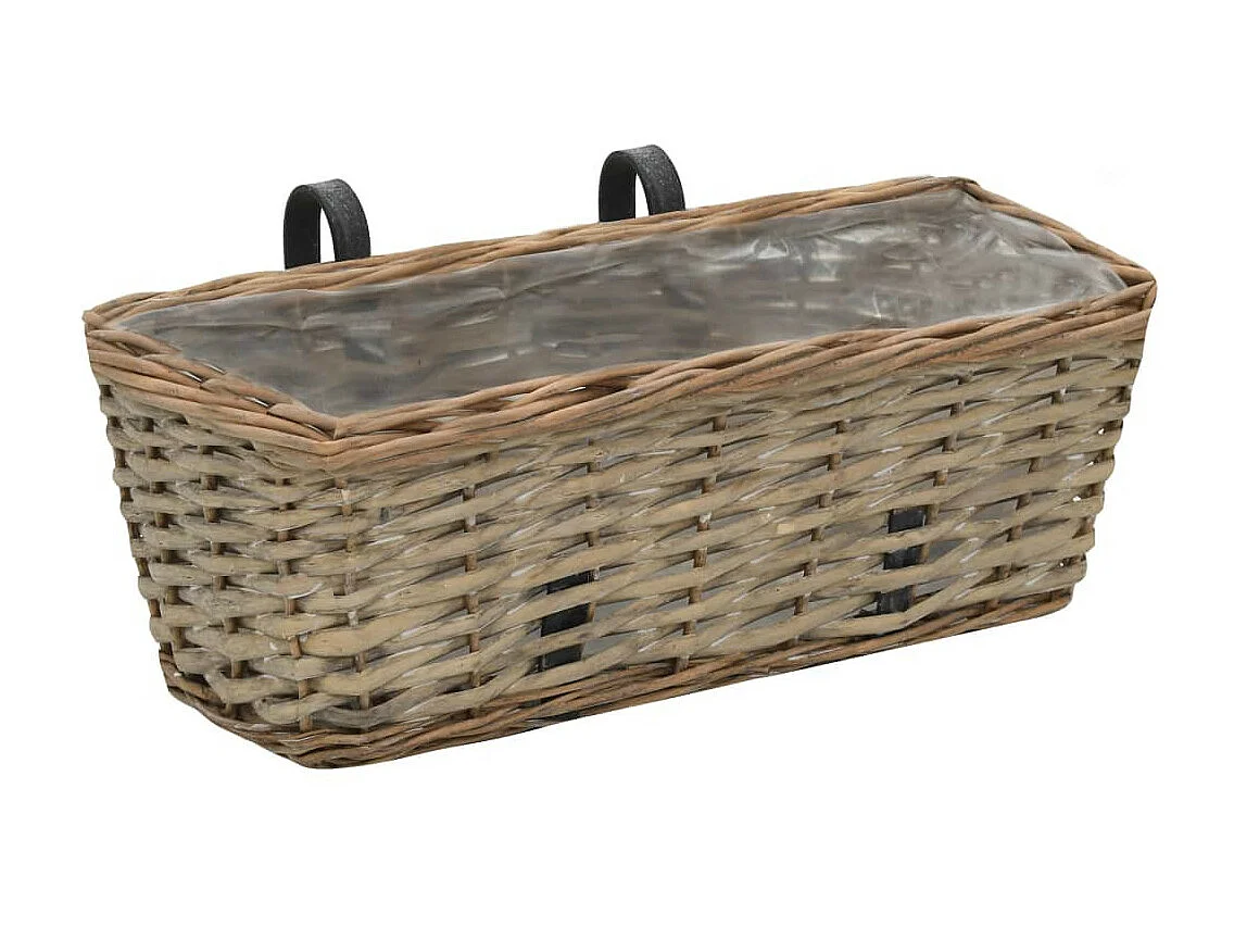 Jardinière de balcon 2 pcs Osier avec doublure en PE 40cm