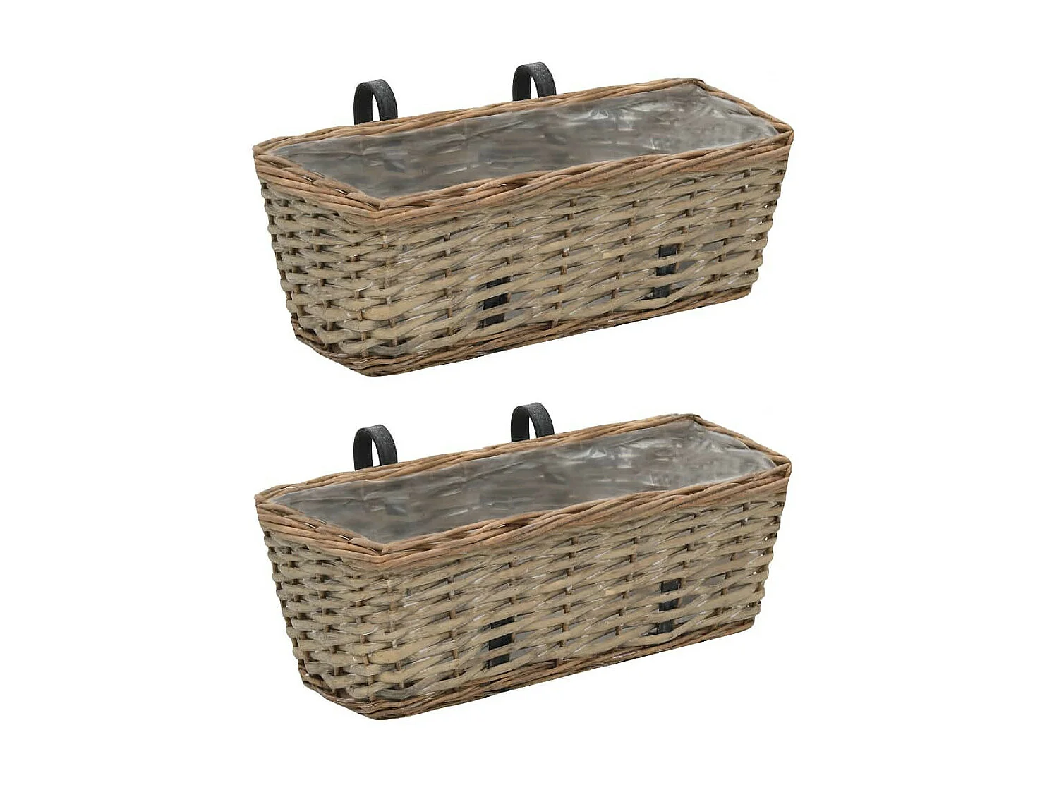Jardinière de balcon 2 pcs Osier avec doublure en PE 40cm