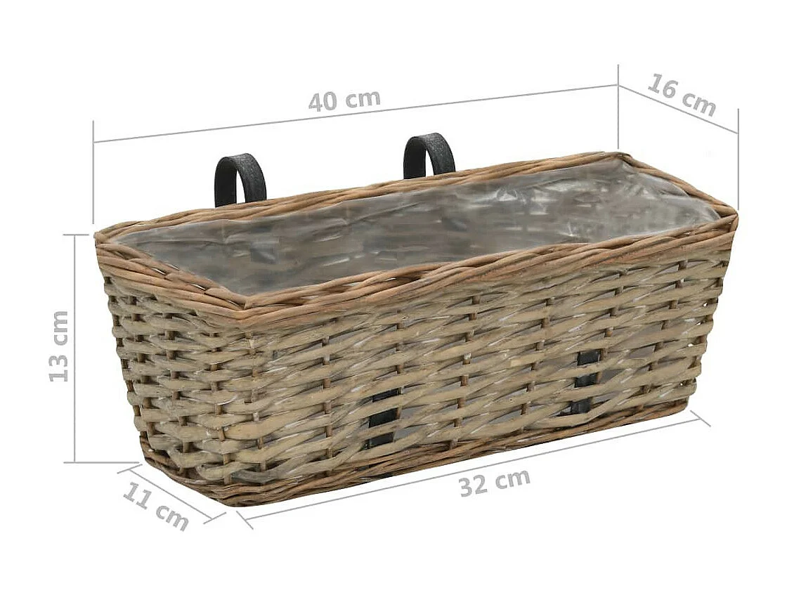 Jardinière de balcon 2 pcs Osier avec doublure en PE 40cm