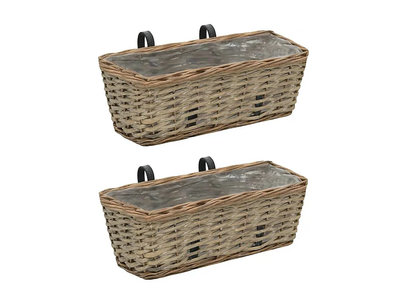 Jardinière de balcon 2 pcs Osier avec doublure en PE 40cm