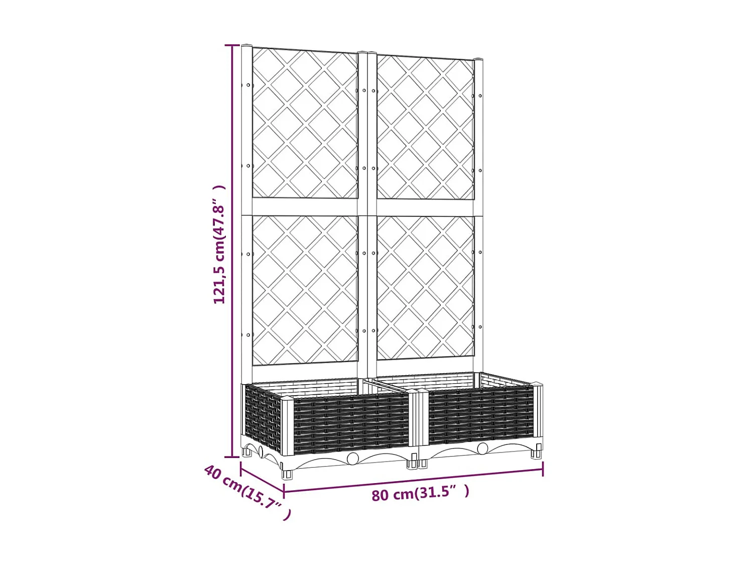 Jardinière avec treillis Gris foncé 80x40x121,5 PP
