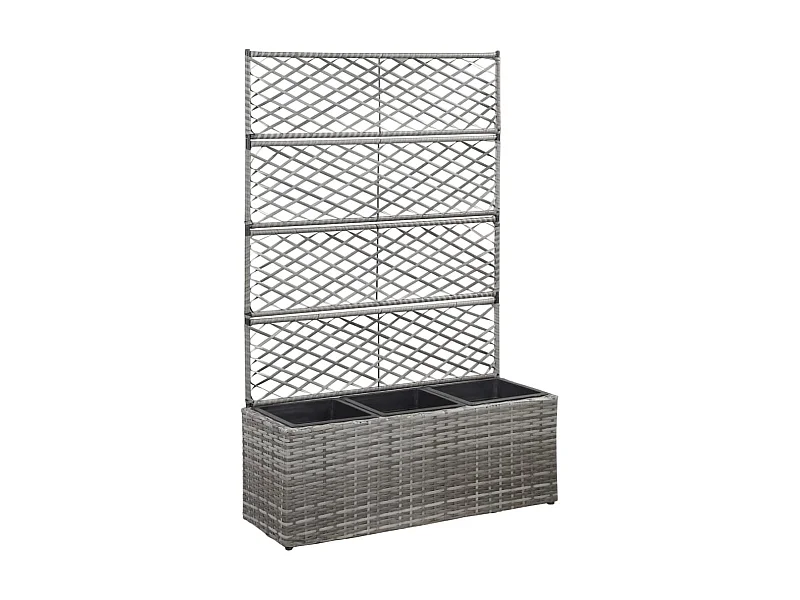 Jardinière en treillis 3 pots 83x30x130 Résine tressée Gris